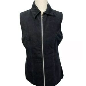 NWT VTG Speed Limit Suede Leather Zip Up Collared Black Lined Vest size Medium